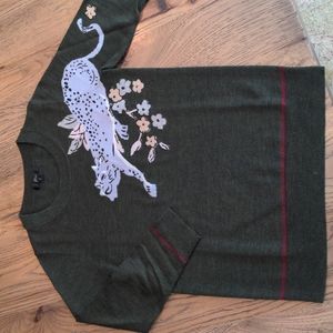 JCrew Wool Sweater with Snow Leopard